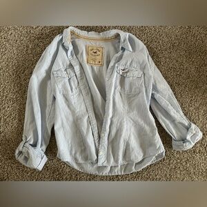 Hollister Sky and White Narrow Stripe Button up Shirt medium
